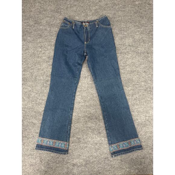 Vintage Y2K Be Bop Flare Jeans Sz 9 | Boho Embroidered Hem | Made in USA - Picture 1 of 16